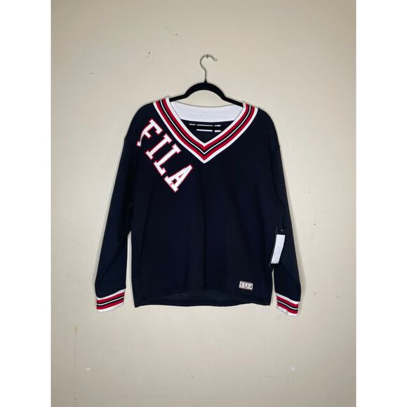 Fila SweatShirt Varsity Style V Neck Sweater School Preppy Aesthetic - Picture 4 of 7